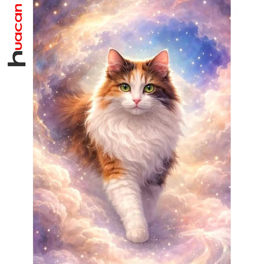 Huacan Vollquadratische und Runde Diamant-Malerei Katze Sternenhimmel Diamant-Stickerei Tier-Landschafts-Set Strass-Bilder