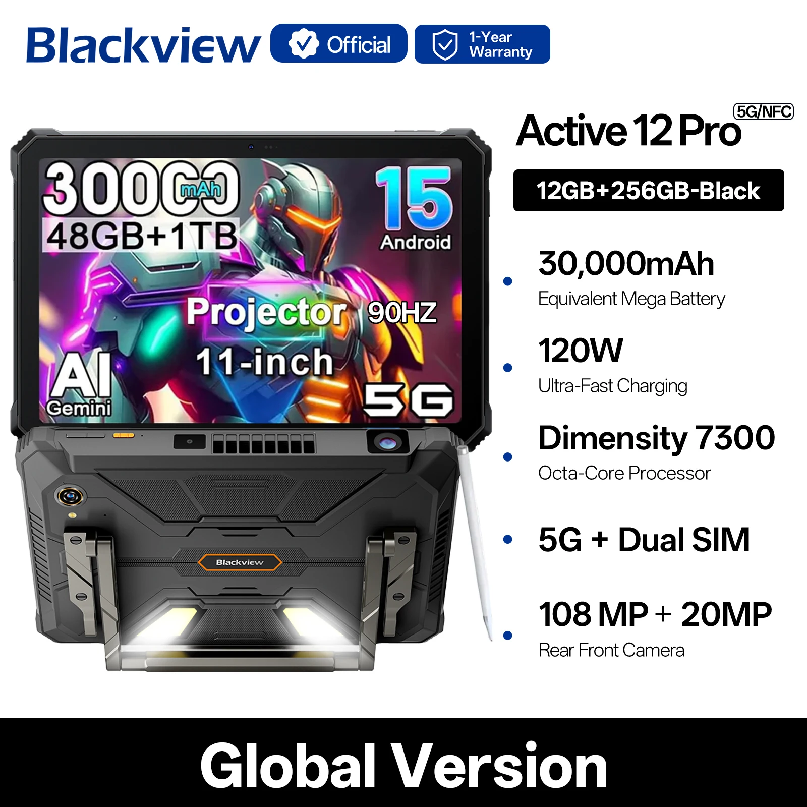 Blackview Active 12 Pro 11インチ タブレット 16GB 1TB 5G