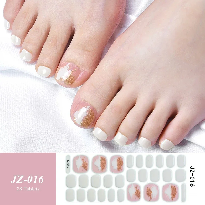 28 Punten Teen Semi-Geharde Gel Nagelsticker Voor Uv Led Lamp Voet Patch Nail Art Volledige Cover Zelfklevende Folie Stickers Nail Manicure