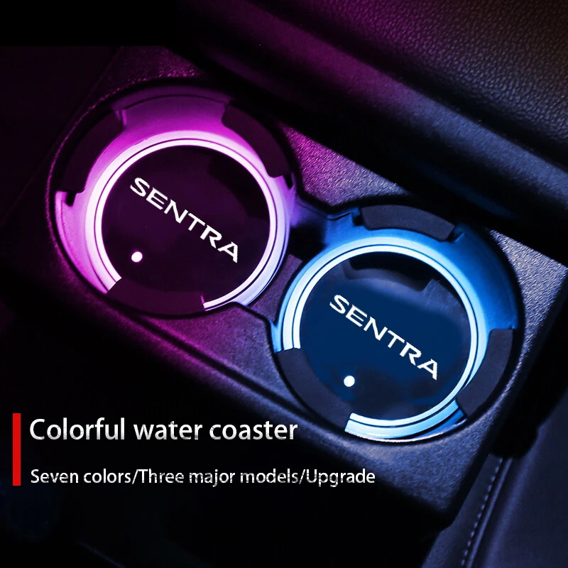 Luminous Car Water Cup Coaster Holder 7 Colorful USB Charging Car Led Atmosphere Light For Nissan Sentra B13 B14 B15 B16 B17