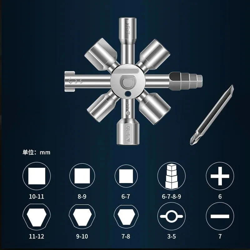 10 in 1 Multifunctional Triangular Portable Wrench for Repairing Electric Control Box Elevator Door Valve Radiator and Faucet
