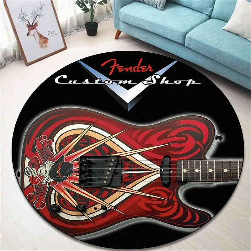 Fender Guitar 3d Printed Round Carpet Children Play Carpet Living Room Bedroom Beautiful Carpet Non-slip Doormat Birthday Gift