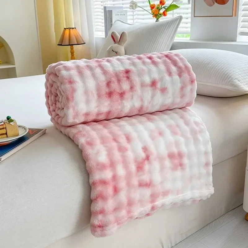 2025 new color smudge colorful high gram weight bubble fleece blanket office lunch break blanket milk fleece sofa blanket