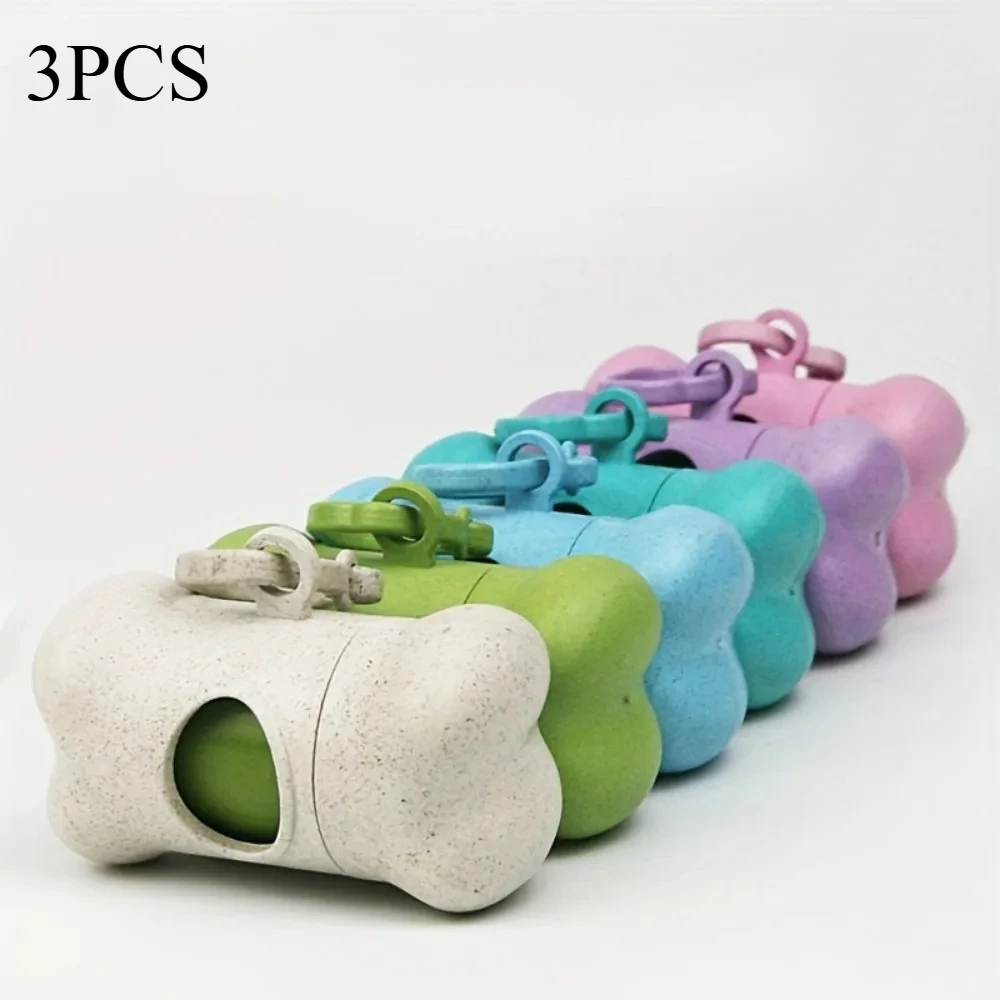 3Pcs Bone Shaped Portable Pet Garbage Bag Dispenser With Towing Clip, Essential For Outdoor Pets, Pet Accessories Take A Walk