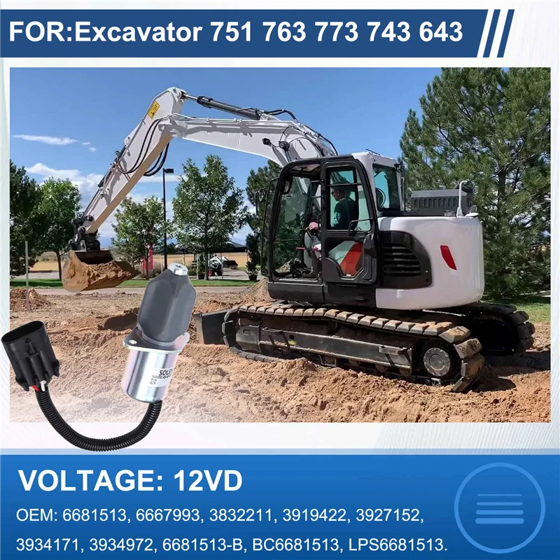 A11F-Shut Off Solenoid 6681512 6681513 12V Stop Solenoid Fit For Bobcat A220 S70 S100 S130 S150 S160 S175 S185 S205 S220