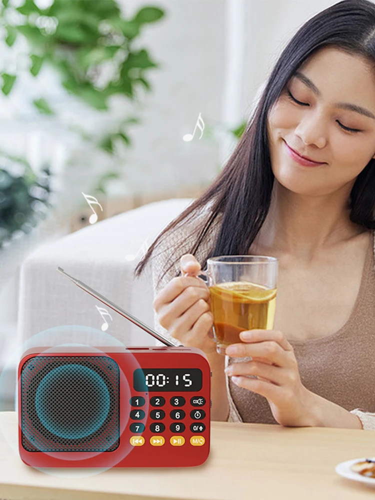 Przenośny, ładowalny odtwarzacz MP3 z radiem FM, USB, TF, głośnikiem, wyświetlaczem LED i funkcją radia. — 2