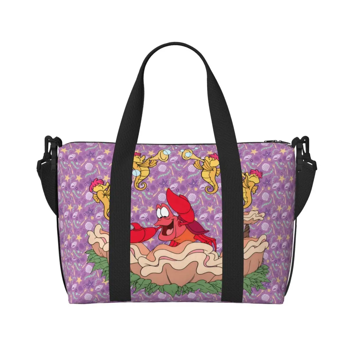 

Сумка-тоут Custom The Little M-Mermaid для женщин, большая вместительная сумка для пляжа, спортзала, путешествий, с изображением Себастьяна.