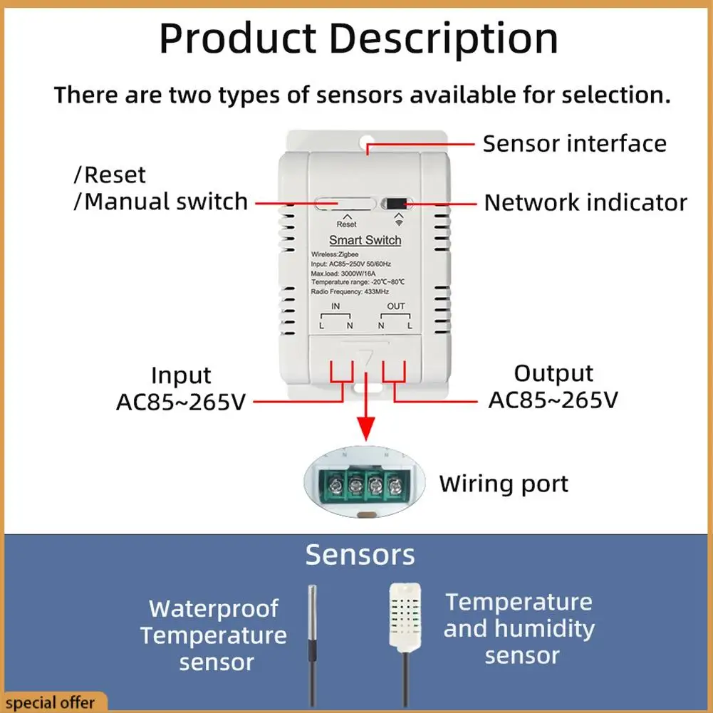 

A68Z Tuya Zigbee переключатель температуры 16A умный беспроводной термостат с датчиком температуры 2 м поддерживает голосовое управление