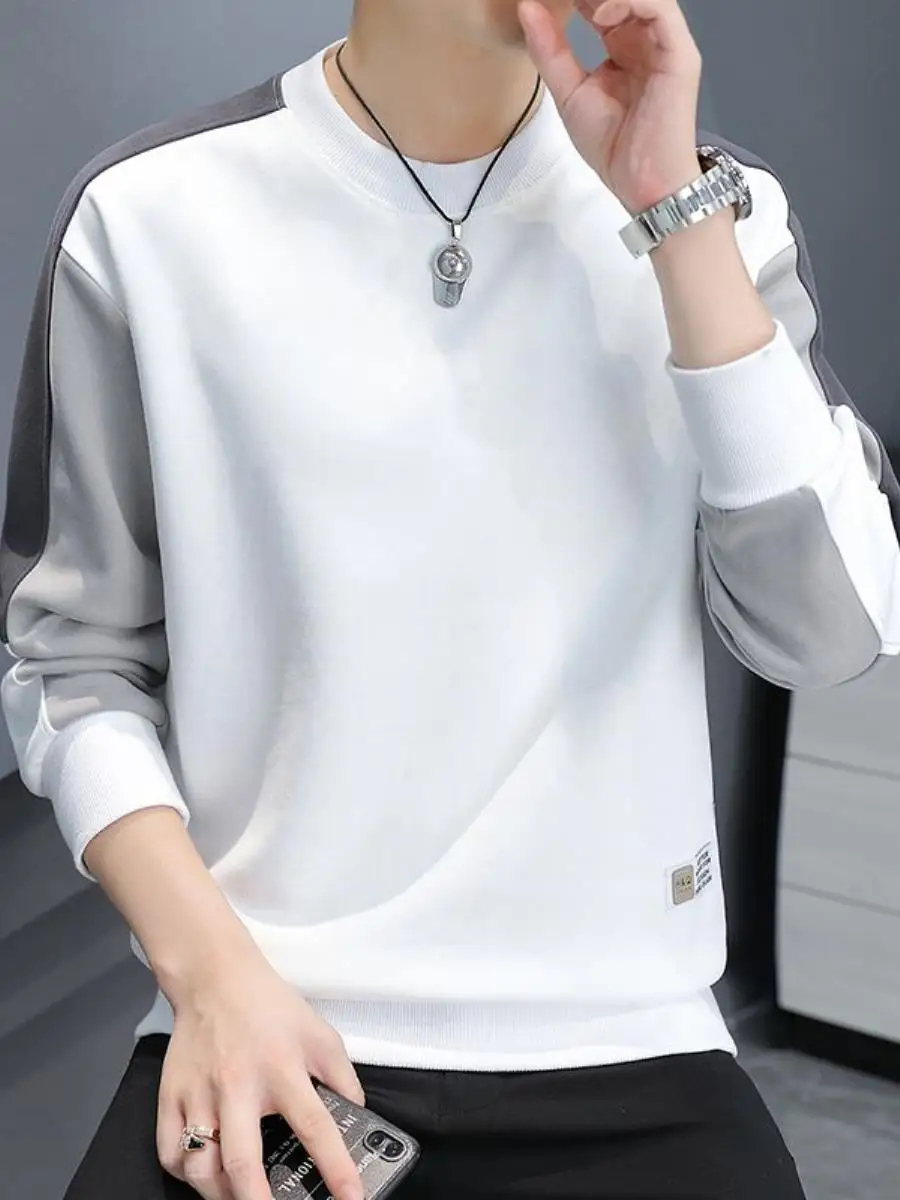 

Мужская хлопковая футболка с длинным рукавом и круглым вырезом, весенне-осенняя, удобная, свободная, повседневная, мягкая, универсальная, базовый слой