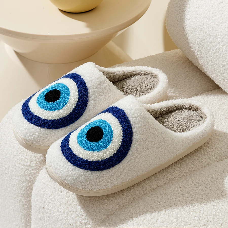 Damskie zimowe ciepłe kapcie domowe Evil Eyes wygodny akademik studencki antypoślizgowy komfort wyciszenie…