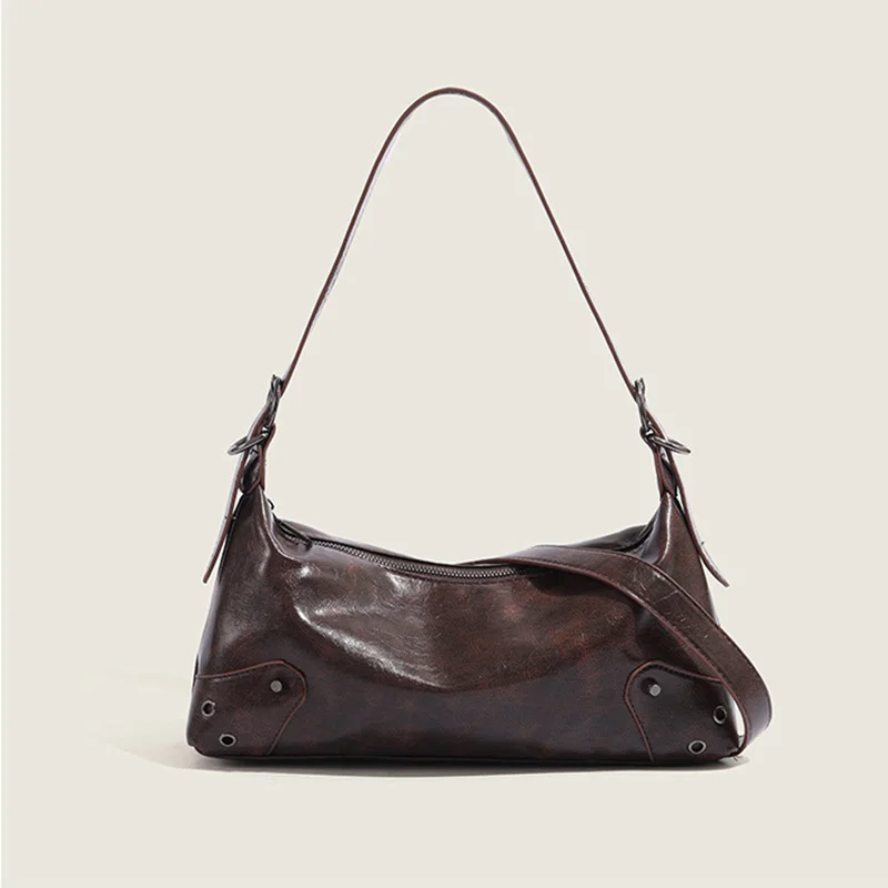 

Женская сумка-клатч из искусственной кожи с металлическими заклепками, винтажная повседневная сумка, вместительная мягкая кожаная сумка через плечо, деловая сумка для женщин