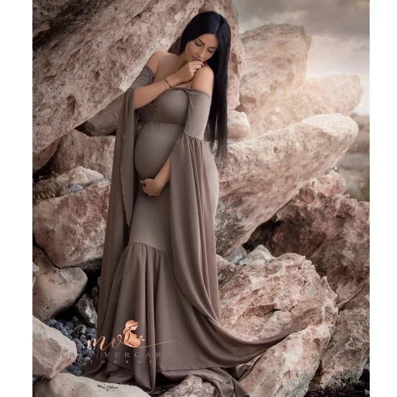 

Sexy Shoulderless Maternity Photography Props Long Dress For Pregnant Women Fancy Pregnancy Dress Elegence Maxi Gown Photo Shoot