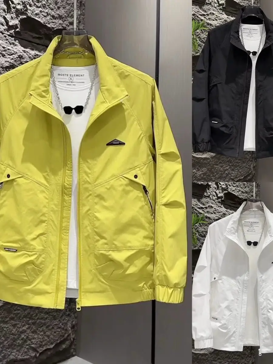 

Модный мужской воротник-стойка Jaet, новинка осени 202, ветрозащитная универсальная повседневная ткань из бычьей ткани, однотонная застежка-молния