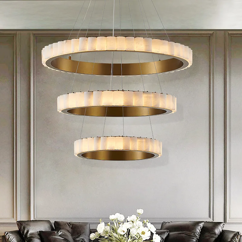 Light Luxury Marble Chandelier, 3 Colors, Adjustable Hanging Cord, Living/Dining Room, Bedroom, Tea Room, Pendant Light