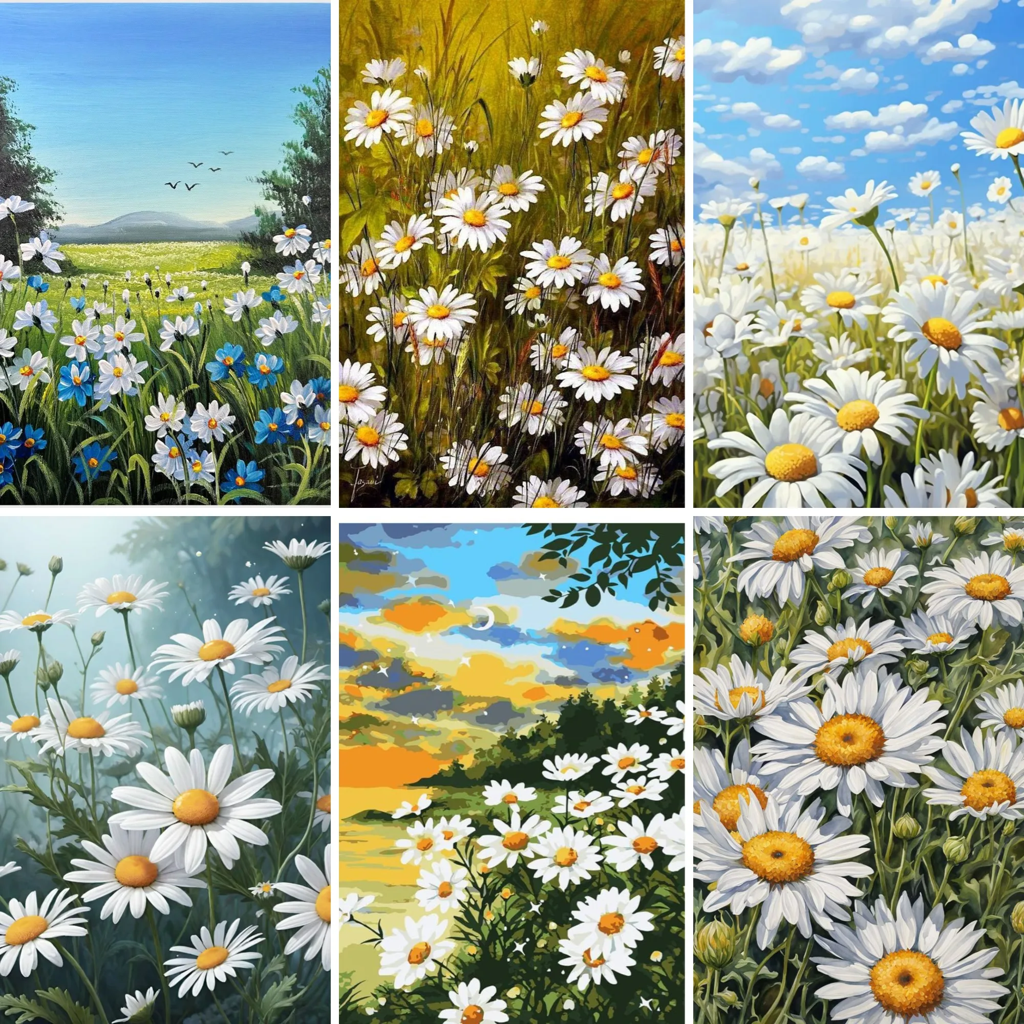 

Daisies Meadow Painting Summer Flowers Diy Diamond Painting Cross Stitch Country Landscape Embroidery Handwork Rhinestone Art