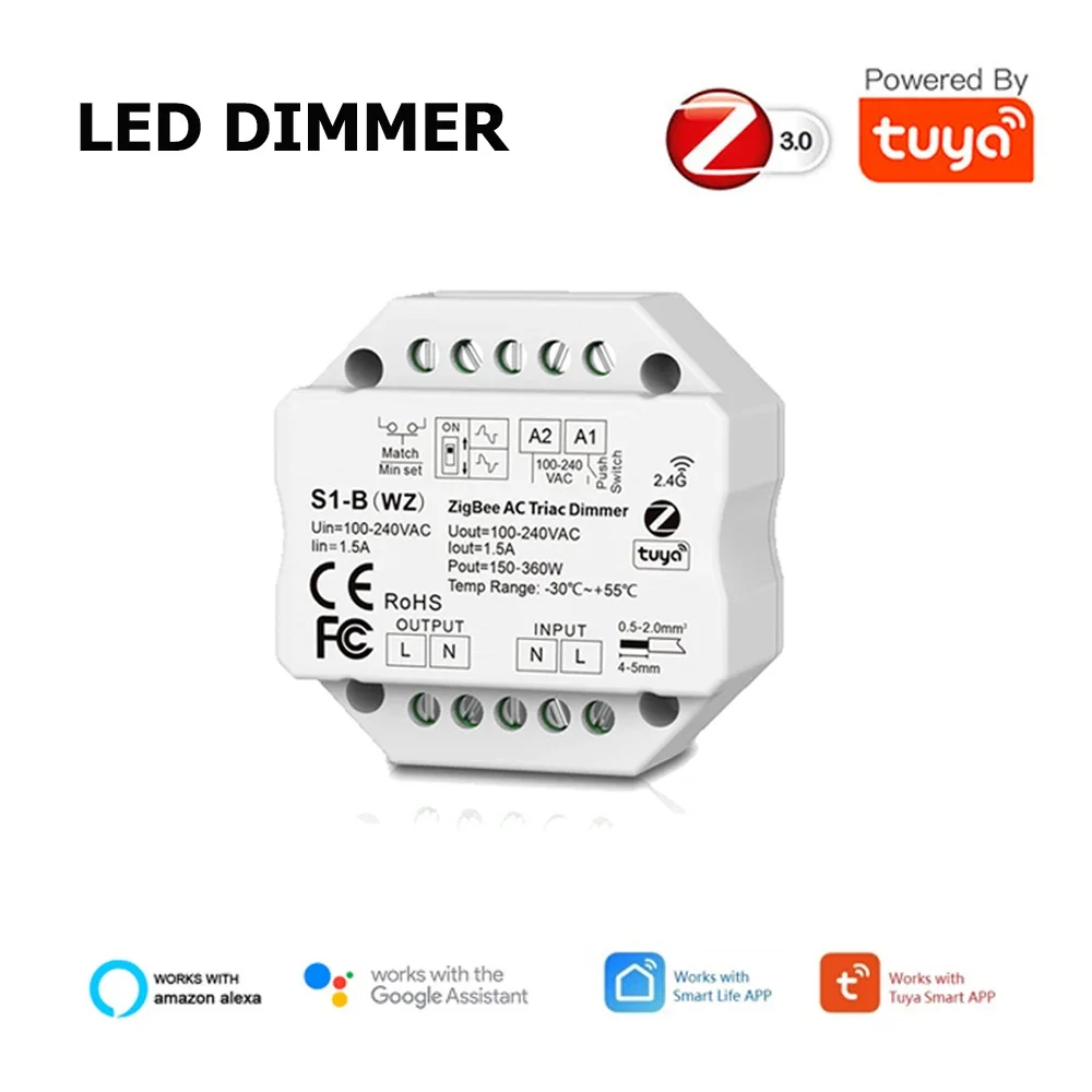 Tuya Zigbee 3.0 AC triyak ayarlı kısıcı LED Dimmer basmalı düğme 2.4G kablosuz uzaktan kumanda