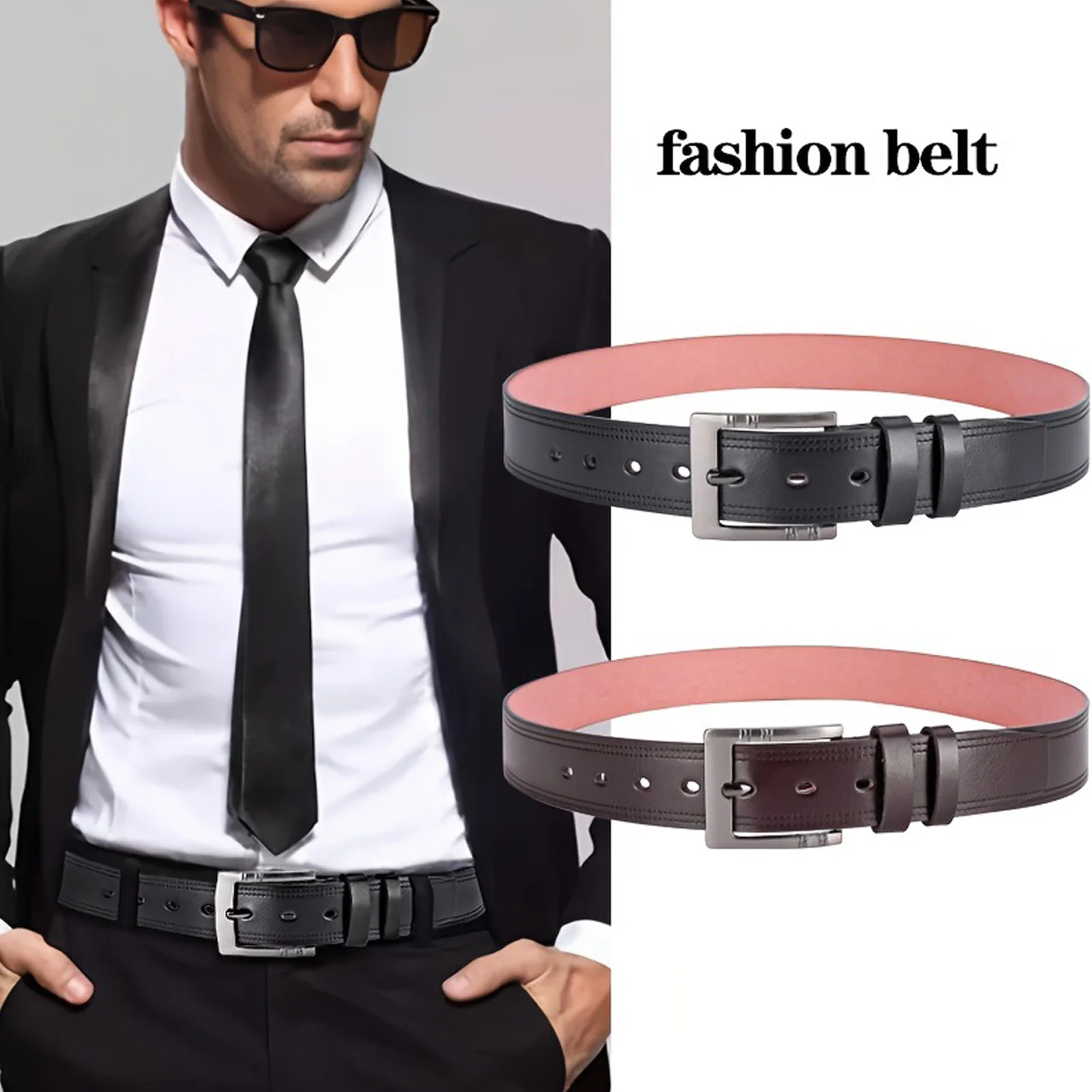 Men's Leather Belt with High-Strength Alloy Pin Buckle Business Dress Belt Adjustable Waist  for Formal Events Daily Commute
