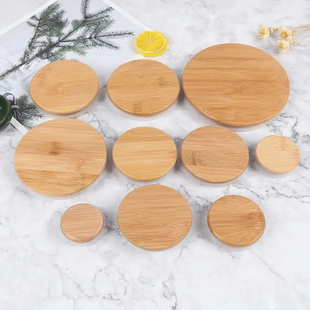 New Reusable Bamboo Lids Thicken Non Leakage Wooden Covers Silicone Sealing Jar Canning Caps Drinking Jar Supplies
