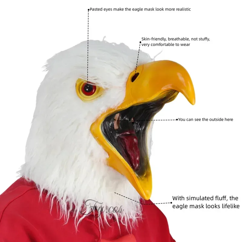 2026 Furri Raptor Mask Men Halloween Costume Mascara Latex Full Face Cosplay Rave Animal Head Cover Bird Eagle Adult Woman Disgu view 6