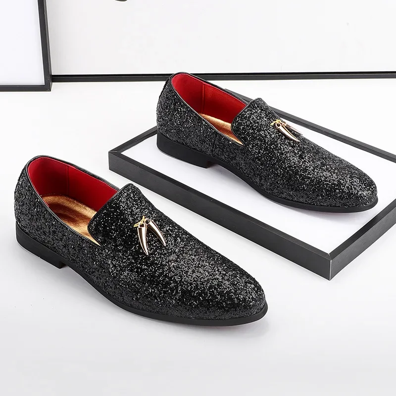 

Men's Casual Shoes Men Fashion Sequins Bling Glitter Luxury Party Wedding Loafers Moccasins Mens Light Comfortable Driving Flats