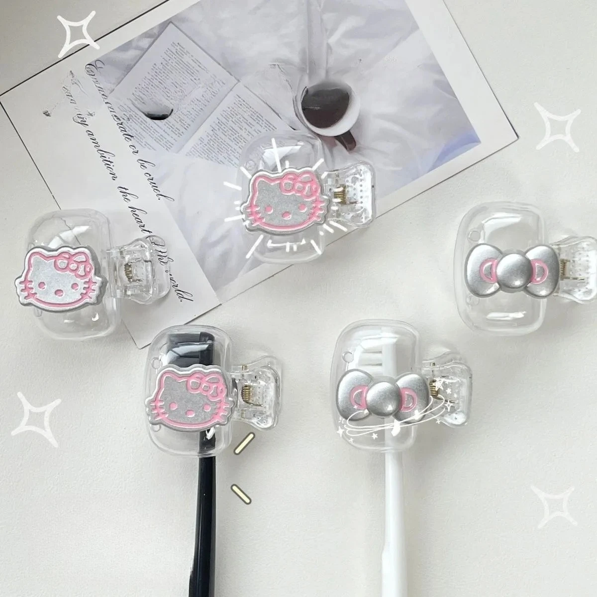 

Hello Kitty Toothbrush Storage Box Originality Convenient Cartoon Dust Cover Cute Practical Small and Exquisite Toothbrush Clip