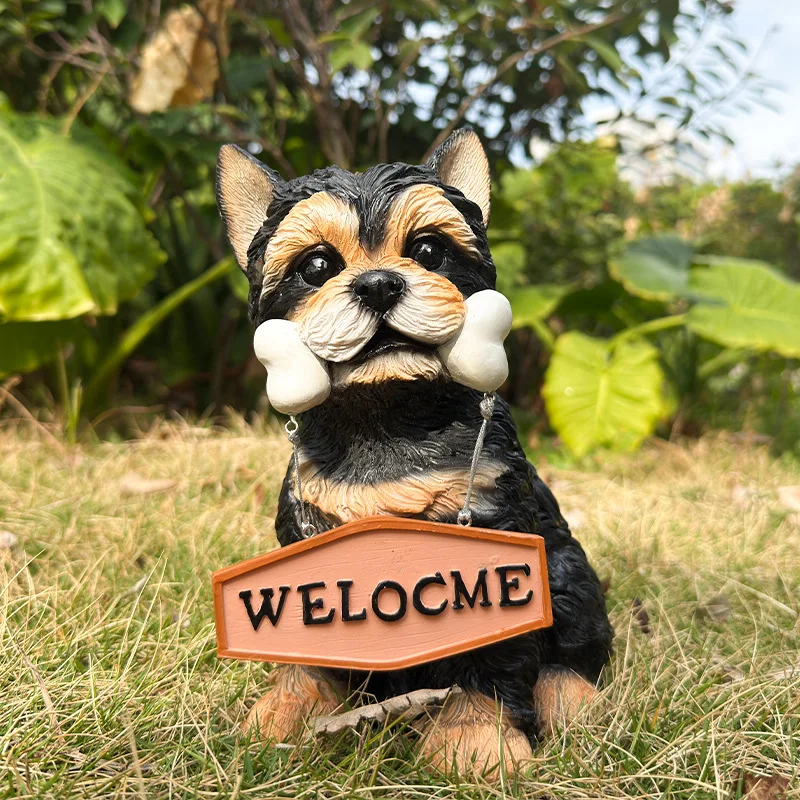 Dog Carrying Welcome Sign Statue for Outdoor Garden Courtyard Entrance Lawn Decoration Home
