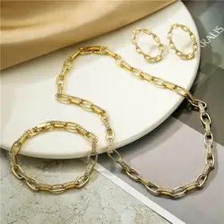HECHENG,cz Jewelry Sets,Link Chain Zircon Necklace Bracelet Earrings Trendy Jewelry for Women Tarnish Free Gift