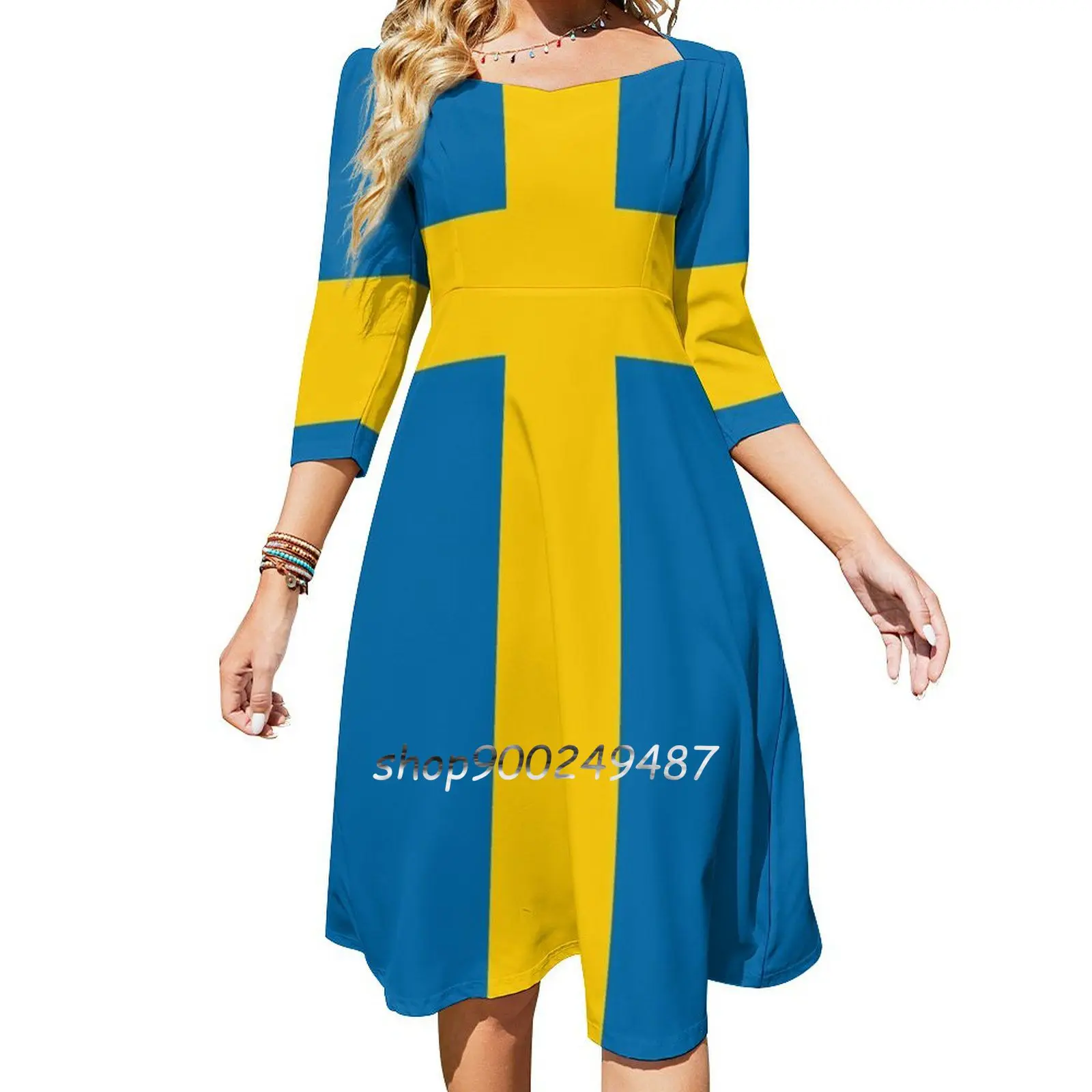 Schwedische Flagge T-Shirt-Schweden Sport Team Aufkleber Square Neck Kleid Neue Plus Größe Elegante Frauen Taille Eng kleid Schweden Schwedisch