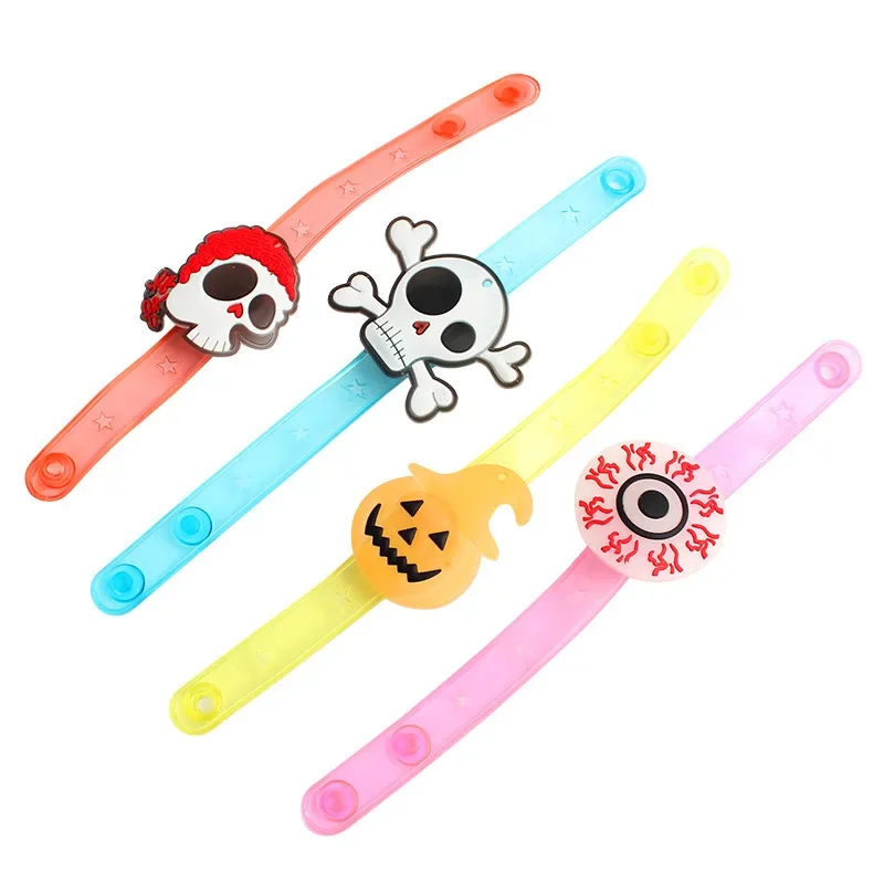 12PCS/Set Halloween Light up Bracelet LED flashing Ghost Pumpkin Bat Skull Halloween Party Decoration Toys for Child Kids Adult