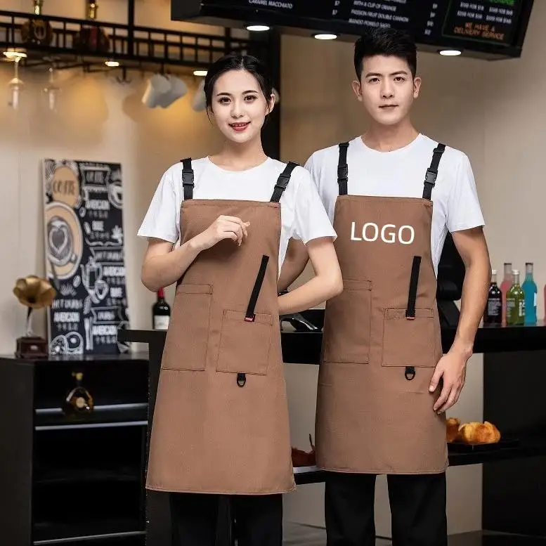 

Waterproof Canvas Apron Print Logo Hotel Kitchen Coffee Shop Restaurant Pet Shop Waiter Men Women Apron Workwear Wear-resistant
