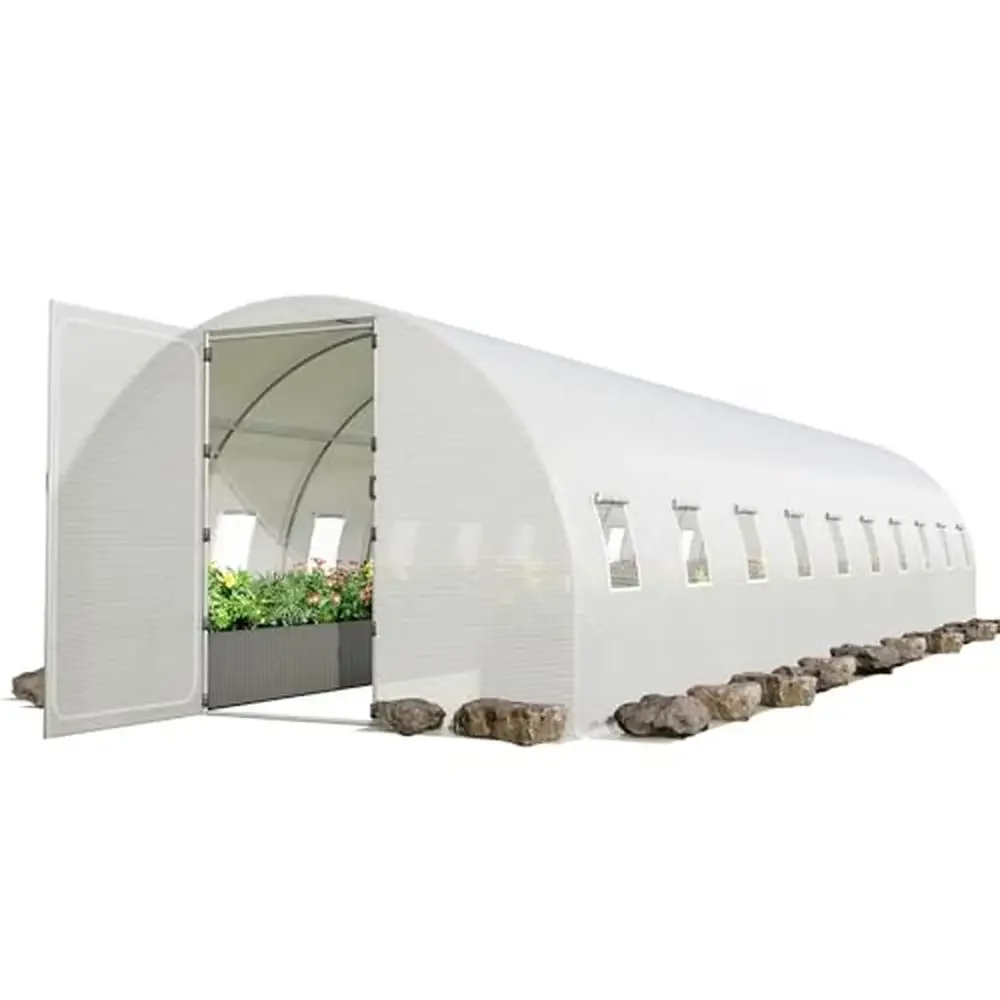 

Greenhouse Tunnel 33x10x7 ft Walk-in Plastic Cover Heavy Duty PE Film Garden Hot House with Lockable Swing Door Reinforced Dome