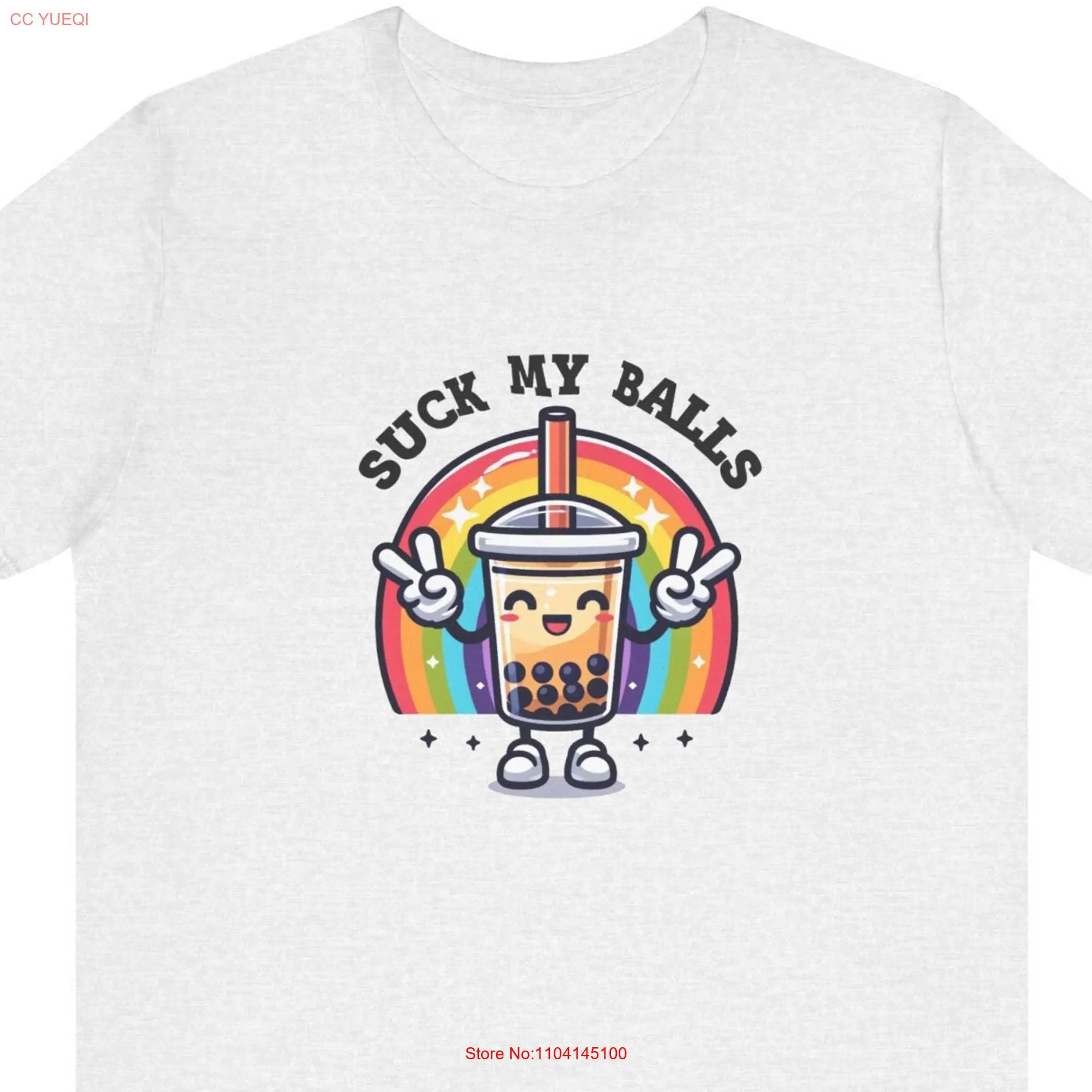 Suck My Balls T Shirt Funny Suggestive Bubble Tea Rainbow Design long or short sleeves