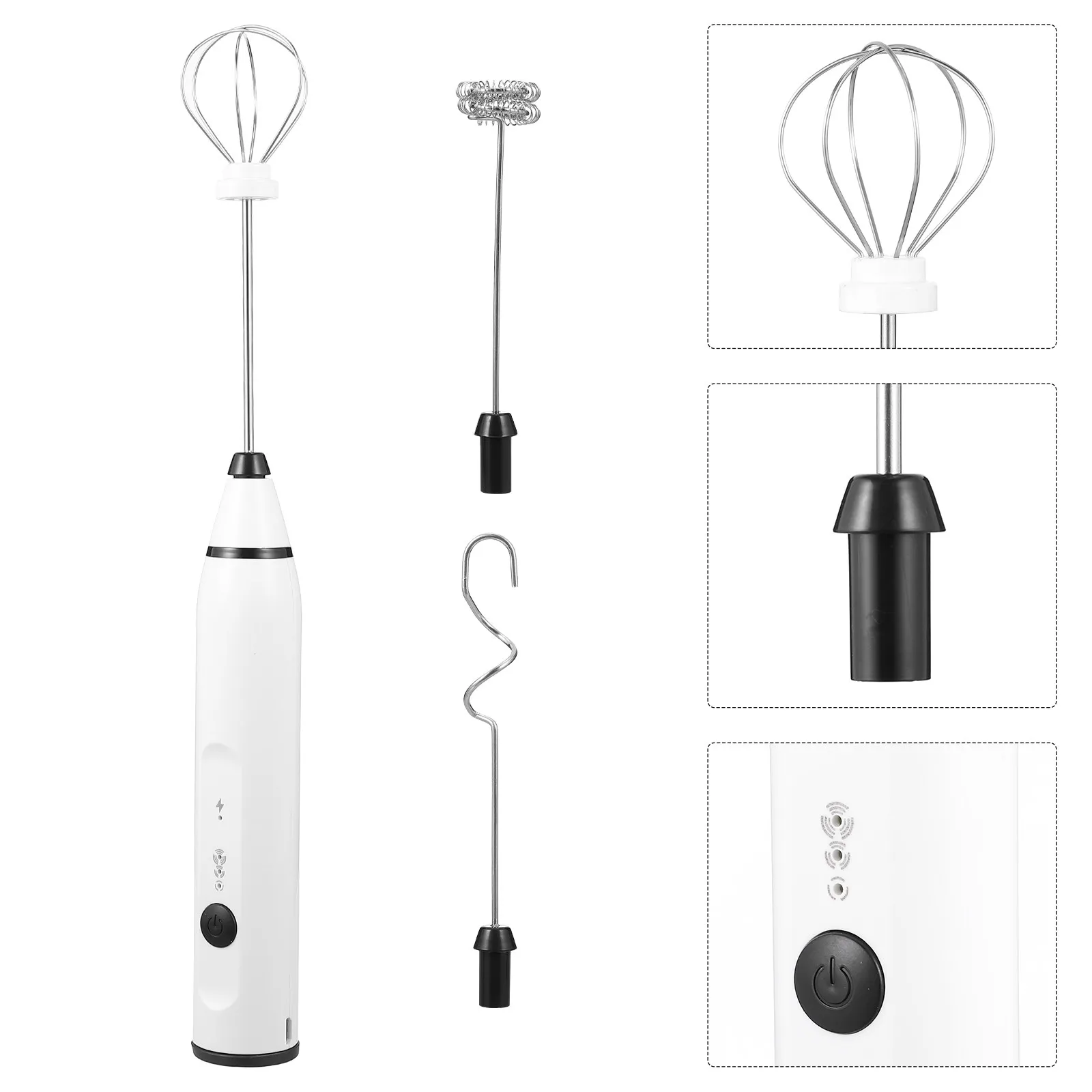 1Set Electric Whisk USB Stainless Steel Handheld Milk Frother for Coffee DIY Cake Egg Mixing Multifunctional Kitchen Foam Maker