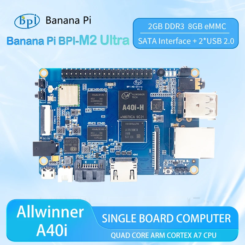 Banana Pi BPI-M2 Ultra Allwinner A40i 2GB DDR3 RAM 8GB eMMC On board wifi&BT Single Board Computer Support Linux Raspberry Pi