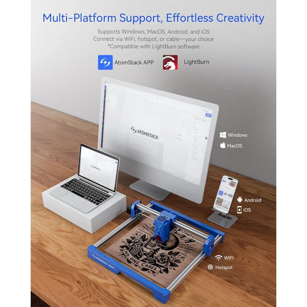 Incisore laser da 7 W, taglierina laser Swift da 7 W, macchina per incisione laser ad alta precisione da 0,06 mm per legno e metallo, scuro