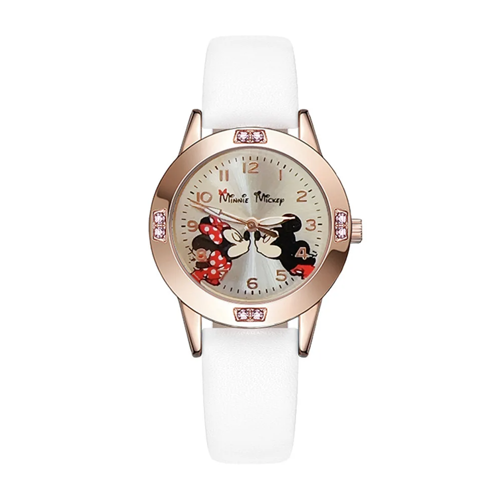 MINISO Disney Cartoon Children Watches Mickey Minnie Cute Diamond Set Quartz Watch For Women Girls children gifts