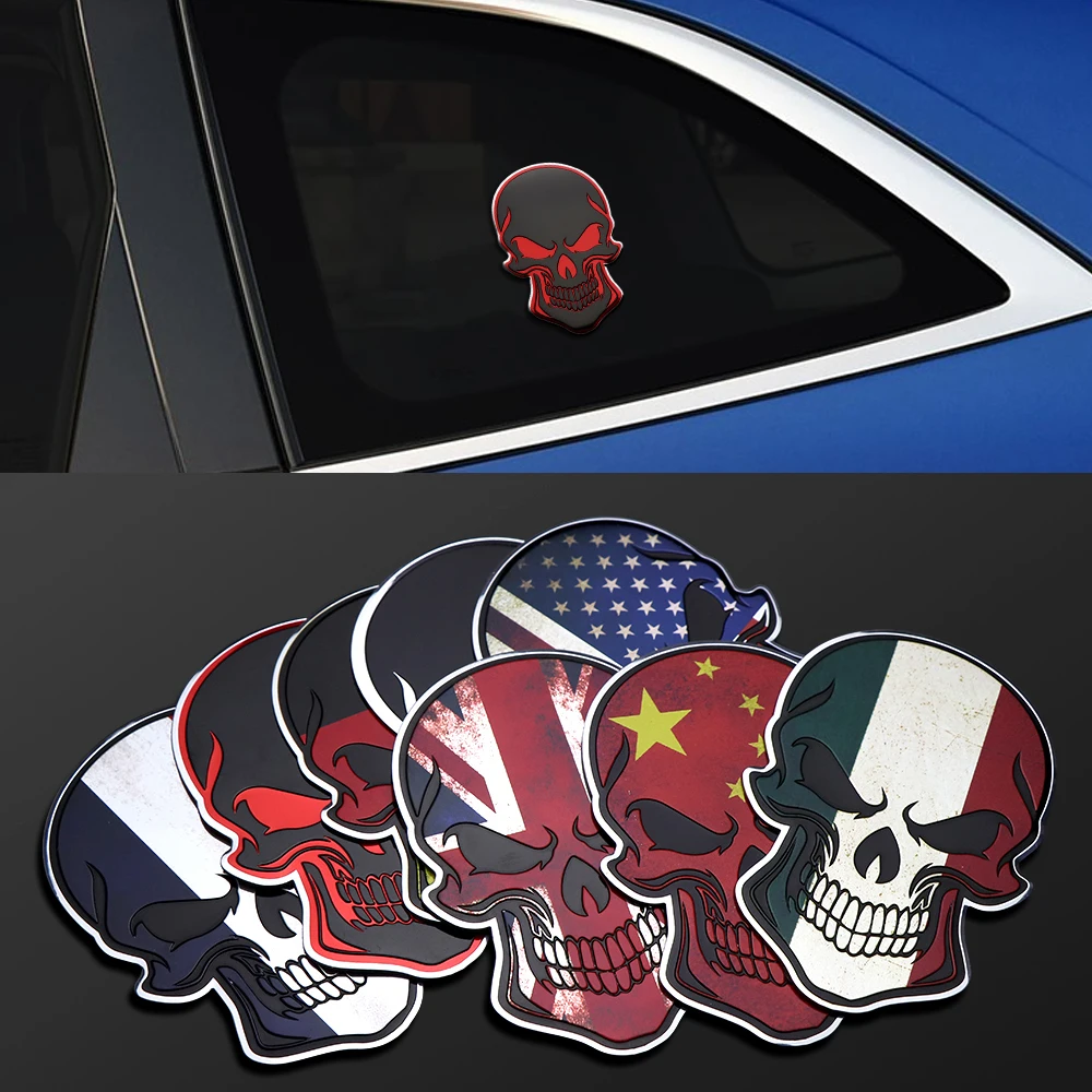 Aluminum For UK Germany USA Italy China France Emblem Decal Car Body Trunk Side Fender National Flag Skull Badge Sticker Decor