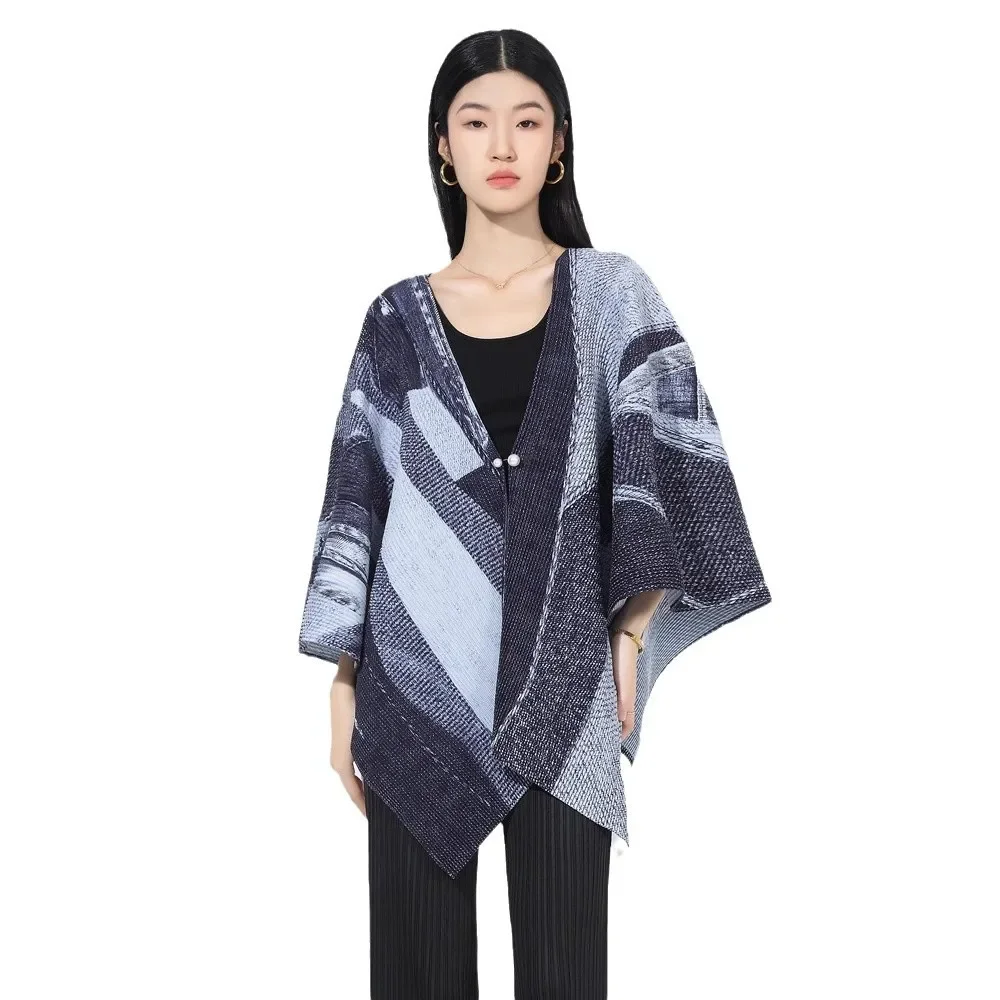 Miyake Pleated Shirt Loose Lapel Oversized Jackets Art Pleated Printed Loose Large Size Versatile Coat Shawl