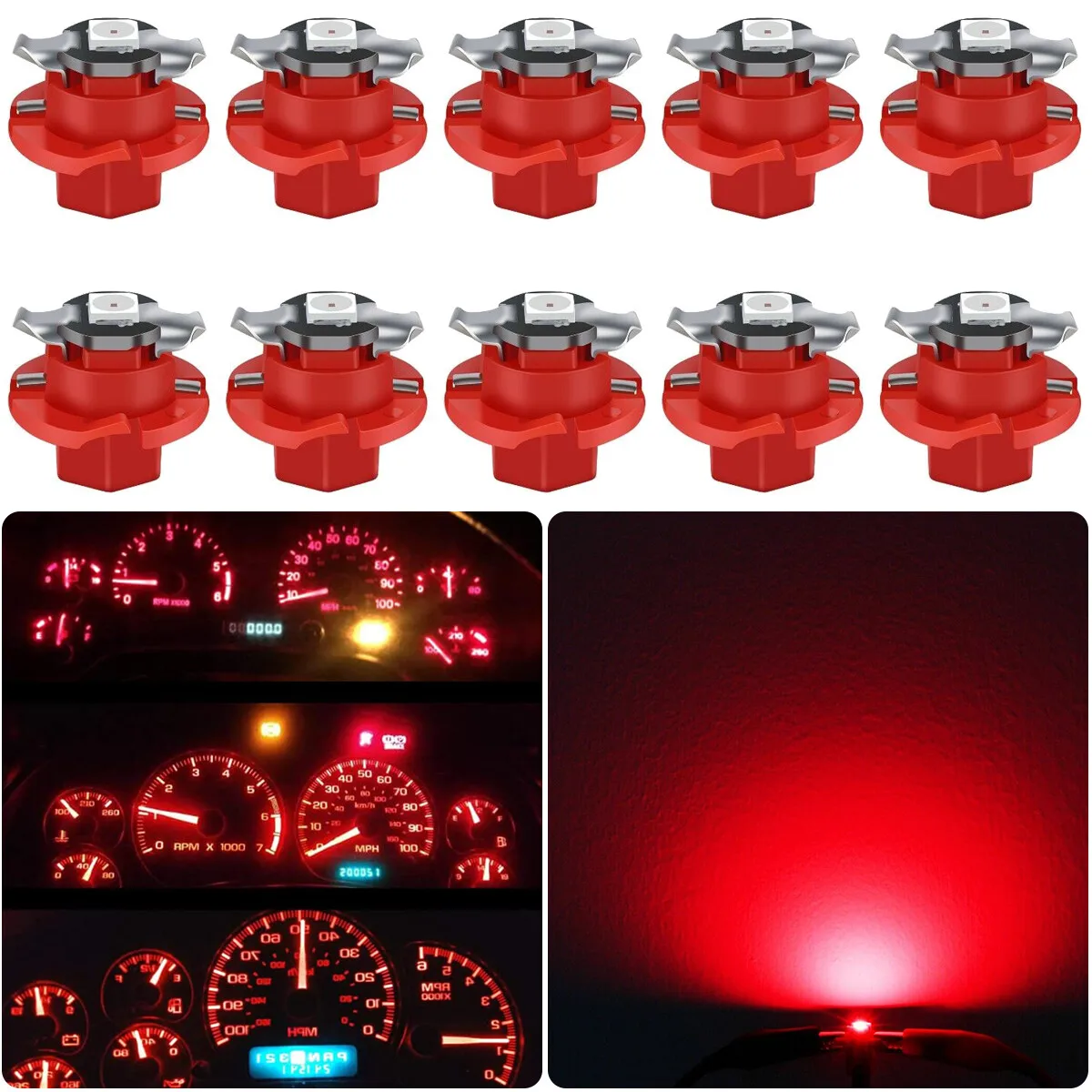 

10X Red B8.4D LED Instrument Panel Dash Gauge Cluster Light Bulbs For Ford Jeep