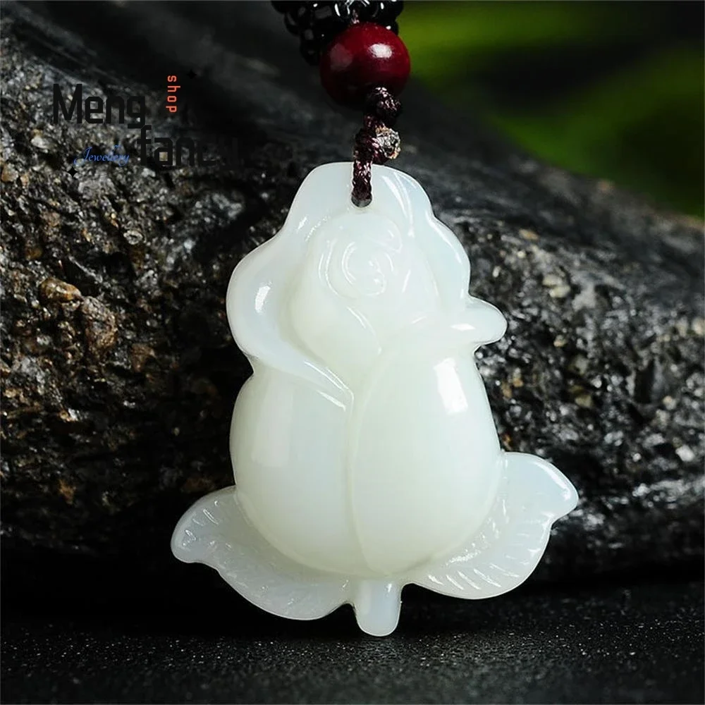 Natural Genuine Afghan White Jade Rose Pendant Exquisite Elegant Simple High-grade Luxury Quality Fashion Jewelry Holiday Gifts