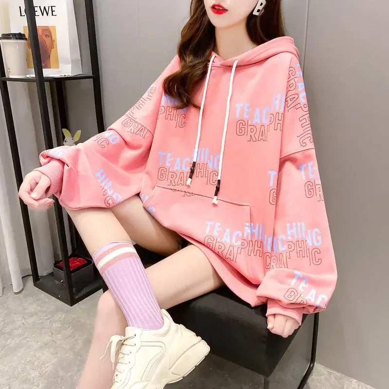 Women's Hooded Sweatshirts Baggy Hoodies New In Cotton Loose Spring and Autumn Female Top On Promotion Korean Fashion Aesthetic