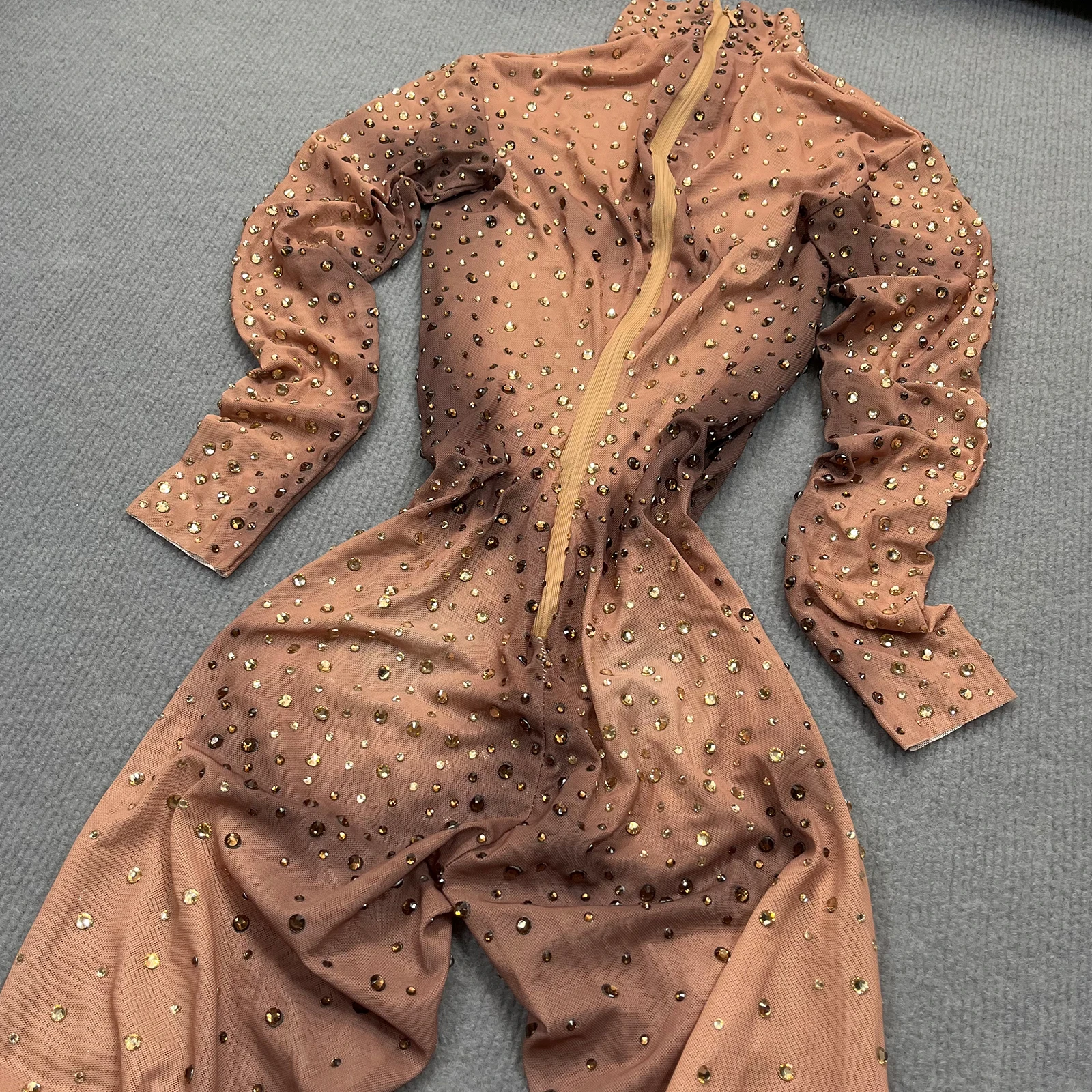 Drag Queen Kostuums Podium Sexy Naakt Vrouwen Strass Jumpsuit Lange Mouw Club Pole Zanger DS Show Turnpakje Dans Verjaardagsfeestje