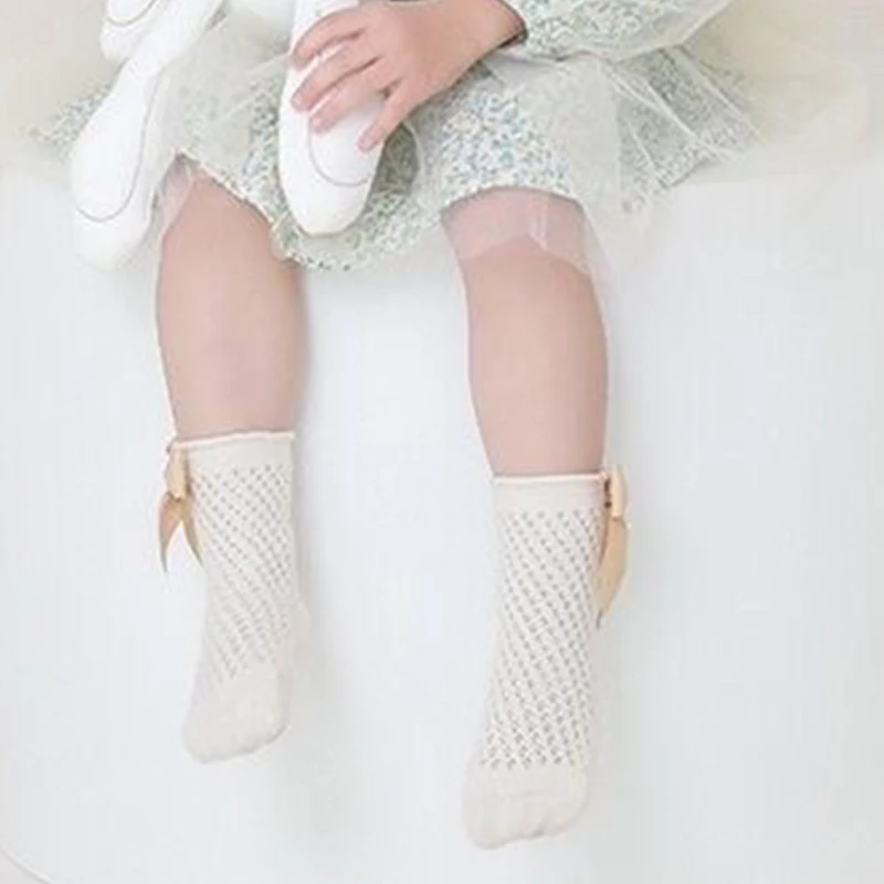 

Children's Photo Props Sweet And Cute Solid Color Bowknot Mesh Stockings Princess Style Mid-Tube Socks Baby Birthday Photography