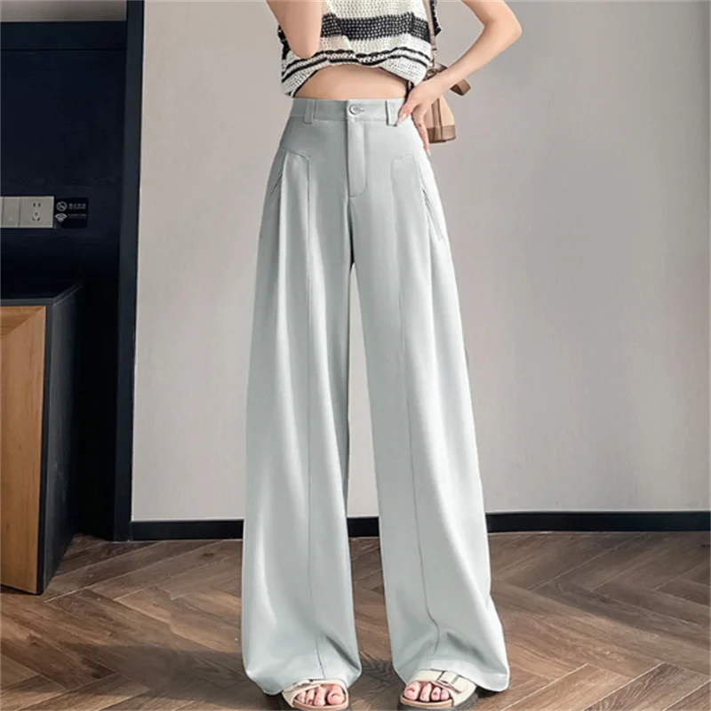 

Women's Wide Leg Pants High Waist Straight-leg Long Trousers Solid color Anti-wrinkle Trousers Spring Summer Woman Clothes Pant