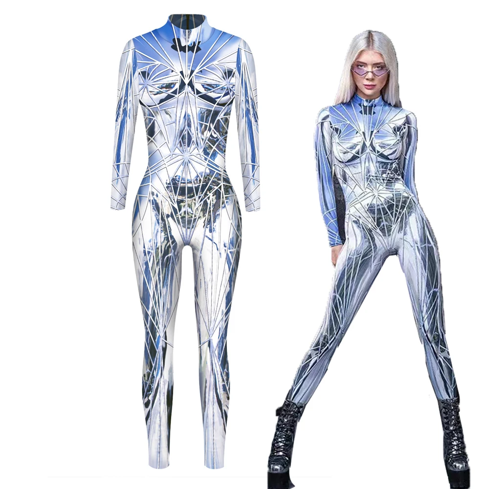 Sexy The Future Cosplay Costume Future Robot Punk Gothic Jumpsuit Catsuit Sexy Women Cosplay Costumes Zentai Halloween Bodysuit