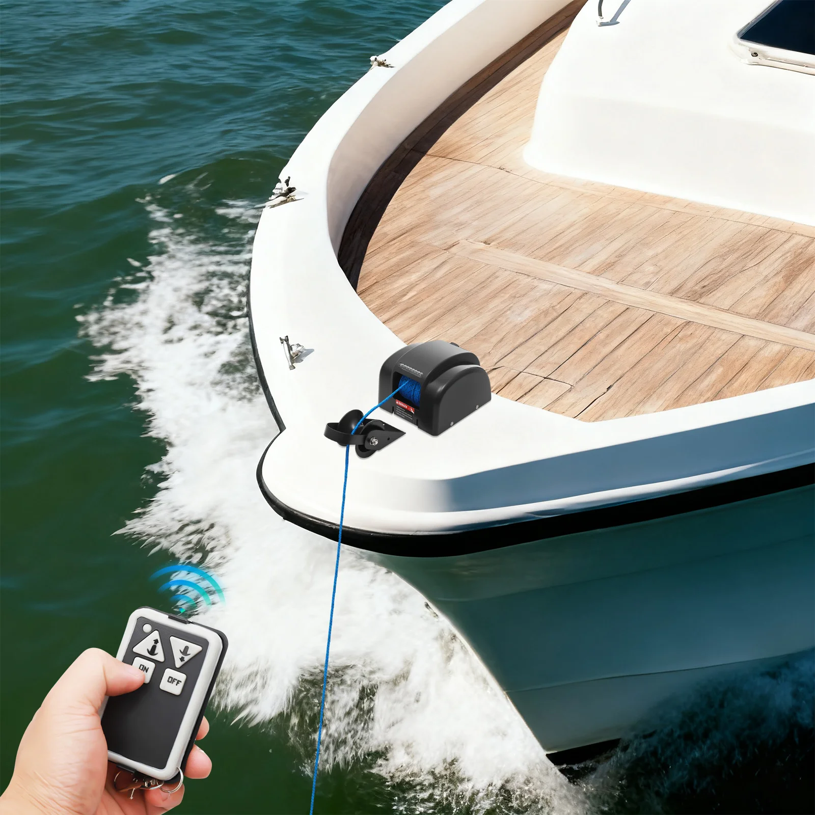

Electric Boat Winch，Remote Control Boat Marine Electric Anchor Winch，Large Rope Capacity Safety Anchor Winch，Corded Powered