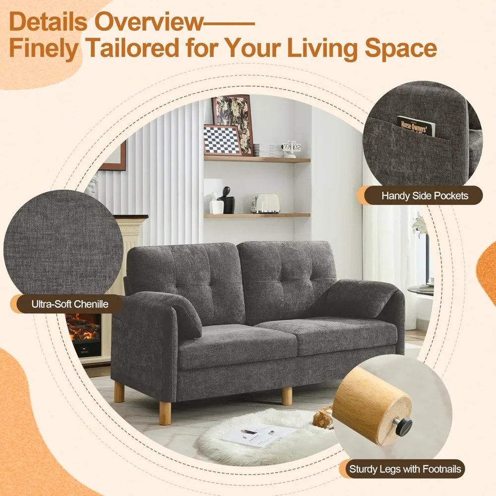 أريكة شانيل معاصرة لشخصين مع وسائد مسند للذراعين، ومقصورات تخزين، وتجميع بسيط، وتنجيد متين #4