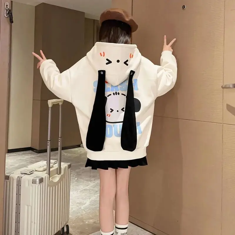 

Girls Hooded Jacket Spring Autumn New Cartoon Long Ear Long Sleeve Sweatshirt Coat for Children