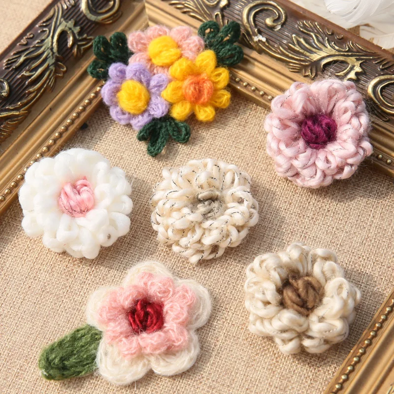 Wool Crochet Flower Patch Beautiful Sticker Sew on Patches for Sweater Applique Embroidery DIY Clothing Accessories