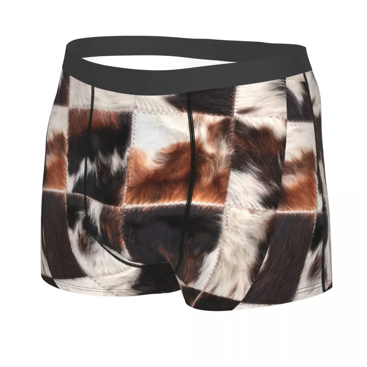 Cool Checkered Cowhide Fur Boxers Shorts Panties Men's Underpants Stretch Animal Leather Texture Briefs Underwear